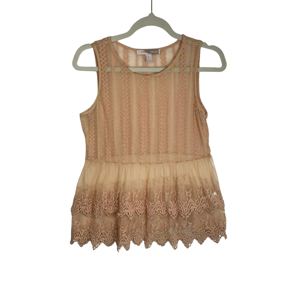 Forever 21 Small Coral Peach Lace Mesh Peplum Tank Top Balletcore Coquette